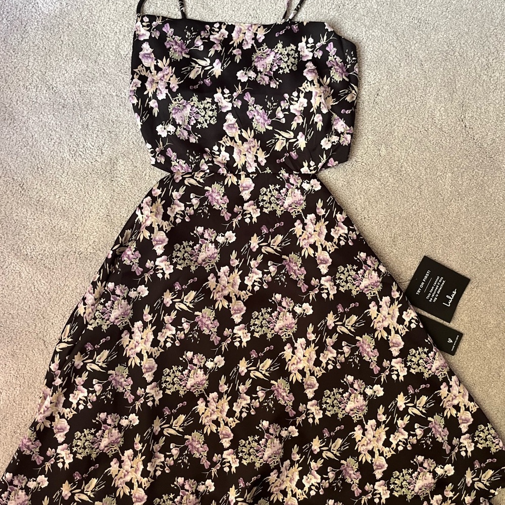 Lulu's Spaghetti Strap Midi Floral Satin Dress
